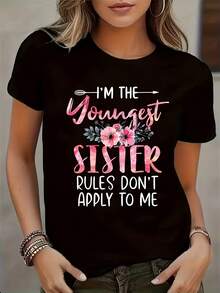 Fashionable T-Shirt With English Letter Print - Hitam - View 1