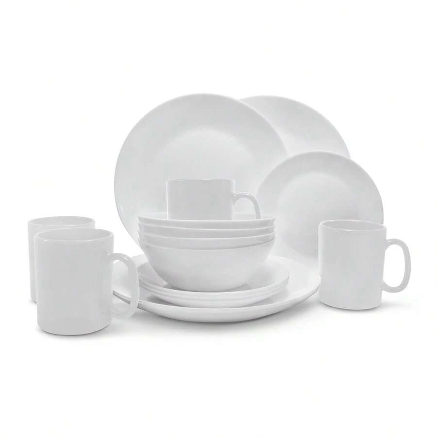 ANDROMEDA INC 16 Piece Opal Glass Dinnerware Set For 4 People - White - View 1