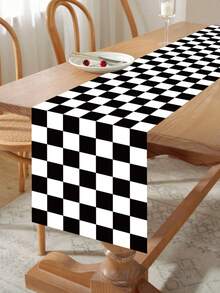 1pc Racing Theme Table Runner, Black And White Racing Pattern Tablecloth, Baby Shower Tablecloth, Racing Theme Birthday Party Decoration, Gender Reveal Party Table Decor, Racing Theme Party Supplies, Racing Game Table Decor, Baby Full Moon Party Decoration, Newborn Welcome Party Tablecloth, Racing Room Decor, Home Decor, Outdoor Decor Disposable Tablecloth, 1st Birthday Gift - Racing Car Black and White Checkered - View 8