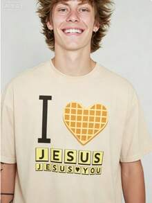 High-QualityI Love Jesus Jesus Love You Waffle  Shirt, Bryce Crawford Merch, Christian Apparel Graphic Tee, Funny Christian Breakfast T-Shirt - 杏色 - 查看 1