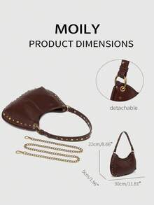 Bolso bandolera de silla de montar con remaches ajustable para mujer de talla grande y estilo punk - Café integral - Ver 5