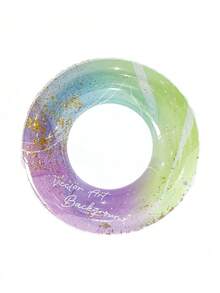 Aro de natación con degradado de purpurina tipo macaron, flotador inflable transparente para piscina con lentejuelas doradas, juguete de agua de playa de verano de PVC reforzado, apto para niños de 3 años en adelante - Multicolor - Ver 10