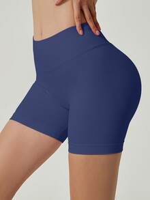 UONNOU Women's High Waist Seamless Yoga Shorts, Super Soft & Skin-Friendly, Suitable For Workout, Cycling, Spring/Summer - Navy Blue - View 6