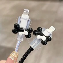 5pcs/Set Ins Cute Puppy Charger Protective Cover Compatible With Apple 20W EU Fast Charging Head Protective Cover Cartoon Bone Data Cable Cable Tube Protective Rope Set - European White Puppy - View 4