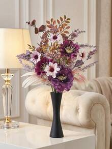 Elegant Metal Vase Paired With A Faux Floral Bouquet.This Compact Vase-Available In Gold Or Black-Is Crafted From Durable Metal.Its Slender Silhouette Is Suitable For Displaying A Wide Variety Of Flower Types.For Wedding,Dinner Settings, Home Decor - Black Fitted Waist - View 2