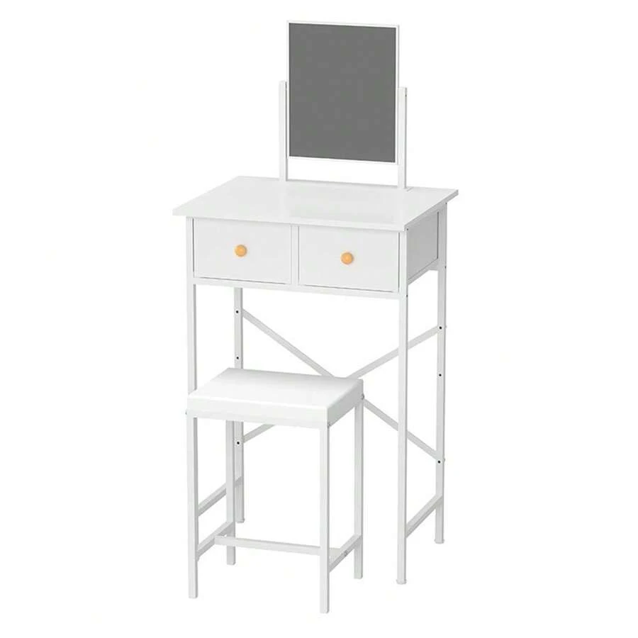 Small Vanity Desk With Mirror & Chair Makeup Vanity Table With 2 Drawers For Small Spaces - White - View 1
