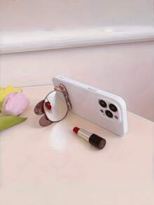 1pc New Rabbit With Makeup Mirror Adhesive Phone Holder Suitable For Various Phones, Rabbit Phone Case Desktop Holder With Hollowed Out Lazy Person Holder - Rabbit Shape - View 10
