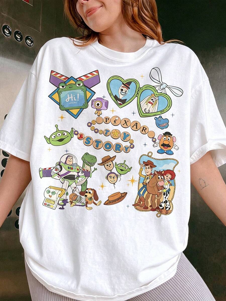 Officially Licensed Disney Toy Story 5 Retro Color Scheme T-Shirts, Woody And Buzz Lightyear Disney T-Shirts, Disney Theme Park Group Vacation T-Shirts, Retro  Family Travel T-Shirts, Disney Parent-Child Outfits, 100% Pure Cotton High-Quality T-Shirts, Fit Well, Unisex, Perfect Gift, Free Shipping. - White - View 1