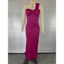 Solid Color Strapless Fitted Dress, Combined Design, Hip-Hugging Cut - Burgundy - View 4