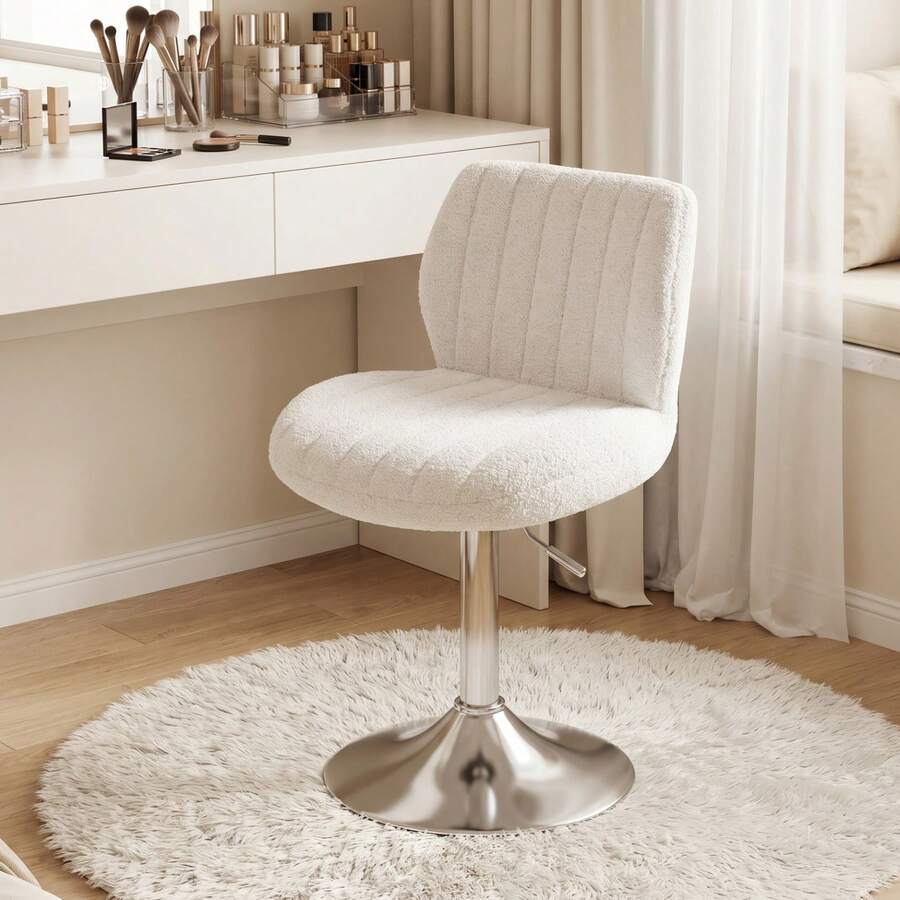 Devoko Height-Adjustable Swivel Chair, White Bouclé Vanity Chair With Backrest, 360° Bar Stool For Dining Room, Living Room And Salon - White - View 1
