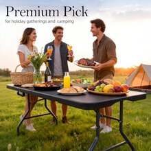 6Feet Folding Table With Carrying Handle: Upgrade Thickened Heavy Duty Portable Foldable Table Perfect Plastic Tables For Party, Dining, Wedding, Events, Picnic Indoor, Outdoor, Camping, Utility Black - Black 6ft - View 2
