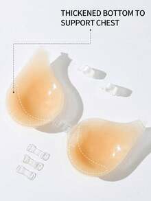 1 Pair Women Silicone Invisible Push Up Bra Sticky Nipple Cover, Reusable, Suitable For Large Bust, Strapless/Backless Dress, Cup Bust Enhancer - Apricot - View 7