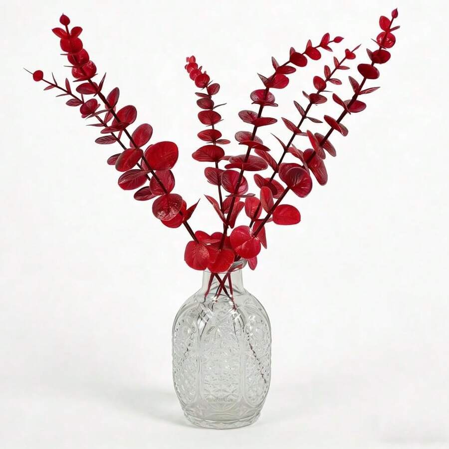 5/10/30pcs Artificial Eucalyptus Leaves Stems, Faux Eucalyptus Branches For Wedding Bouquets, Home Decor, Spring/Summer Decoration - Burgundy - View 1
