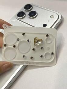 Bling Bling Luxury INS Style Creative Protective Camera Lens Film With Rhinestones For IPhone 17 Pro/17 Pro Max, Transparent, Heart-Shaped Rhinestone, Anti-Scratch, Anti-Drop - Yellow - View 6