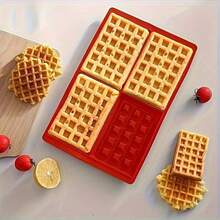 1pc 4-Cavity Waffle/Pancake/Cookie/Chocolate Mold, Breakfast Waffle/Pancake Baking Pan, Heat Resistant Up To 220°C, Non-Stick, Suitable For Breakfast, Desserts, Etc. - Red - View 2