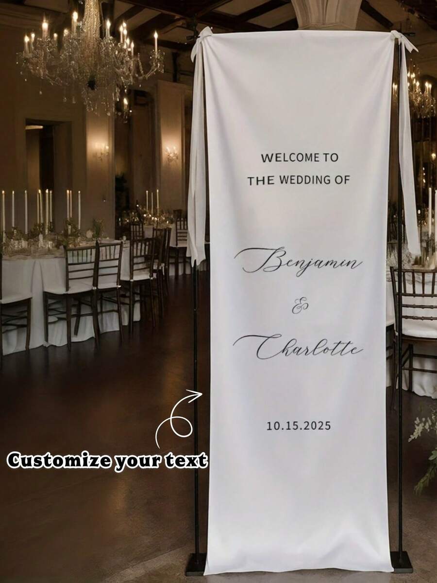Customized Wedding Banner - Personalized Bride And Groom Photo/Name/Date/Text - No Power Required, Suitable For Wedding, Engagement Party, Anniversary, Exquisite Design, Smooth Texture, Suitable For Lawn, Garden, Living Room - Multicolor - View 1