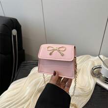 Bolso de cuero genuino para mujer, elegante bolso de mano y de hombro para oficina, citas y fiestas. Hermoso lazo, moderno, sencillo bolso bandolera cuadrado pequeño para mujer, 2026, nuevo, a la moda, elegante, de color sólido. - Blanco - Ver 4