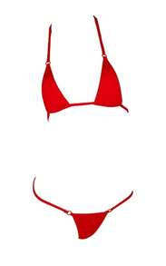LinvMe Women's Extreme Sexy Hot Silk Micro Bikinis Set Mini Thong Swimwear - 紅色 - 查看 3