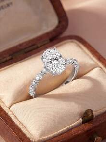 1 chiếc nhẫn bạc nguyên chất hình mắt oval dành cho nữ, thích hợp làm quà tặng Ngày Valentine/Sinh nhật/cho các cặp đôi, có thể đeo cùng nhiều nhẫn khác để tạo thành bộ nhẫn mỏng lãng mạn, món quà trang sức tinh tế. - hình bầu dục - Xem 6