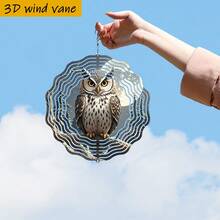 Búho en el cielo nocturno" 3D de 10 x 10 pulgadas con gancho giratorio, decoración de jardín creativa DIY de 360°, adecuada para la decoración de balcón de primavera/verano (no incluye colgante), estilo aleatorio - A - Ver 6