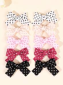 10入波點蝴蝶結髮夾，黑白波點聚酯纖維緞帶髮夾，日常粉色髮夾，可愛格紋髮夾，女孩髮飾，節日禮物，派對裝飾女孩髮夾，青少年髮飾 - 彩色 - 查看 8