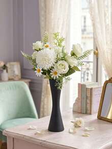 Elegant Metal Vase Paired With A Faux Floral Bouquet.This Compact Vase-Available In Gold Or Black-Is Crafted From Durable Metal.Its Slender Silhouette Is Suitable For Displaying A Wide Variety Of Flower Types.For Wedding,Dinner Settings, Home Decor - Black Fitted Waist - View 8