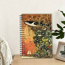 1PC Caderno de Papel A5 Volta às Aulas, Capa com Ilustração de Tema de Baleia Oceânica em Tons Castanhos Vintage, Caderno com Encadernação em Espiral, Adequado para a Época de Volta às Aulas, Época de Abertura Escolar, Registo Diário, Check-In de Leitura - A5 - Ver 3