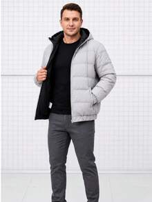 High Quality Double-Sided Puffer Jacket - Light Grey - View 3