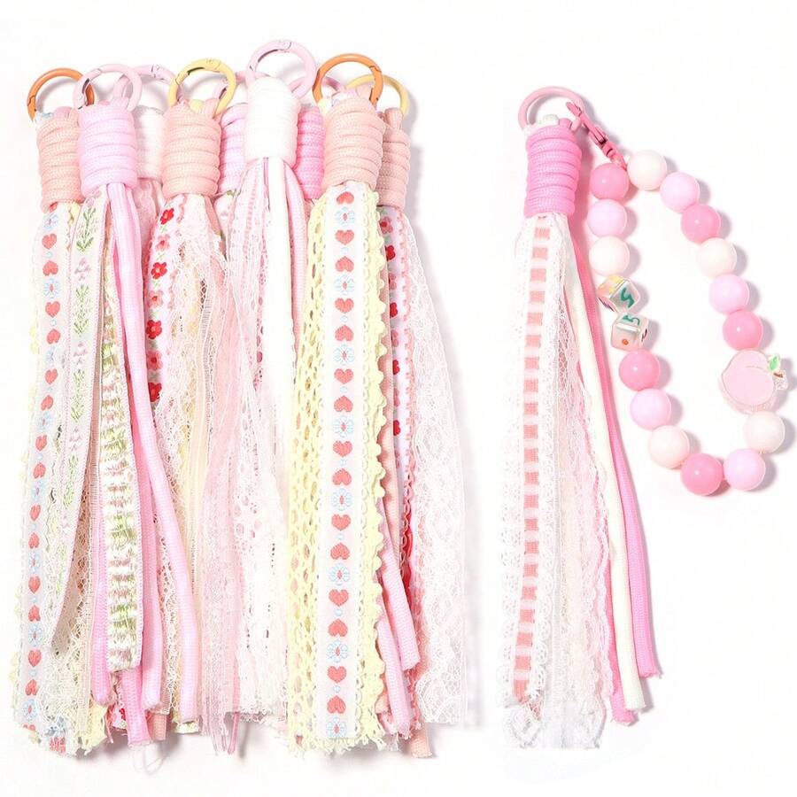 2pcs/Pack Lace Ribbon Keychain Phone Bag Doll Hanging Rope Accessories, Soft Cute Handmade Pendant Materials, DIY Hanging Decoration Accessories