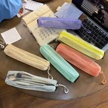 蜂巢透氣網格鉛筆袋，彩色收納袋，極簡純色纖薄長拉鍊鉛筆袋，便攜輕量文具收納袋，可愛日系鉛筆盒，適合學生文具用品、旅行化妝刷收納、辦公室小型化妝工具袋，適用於開學、日常使用、旅行、考試、出差、禮物、返校、休閒日常收納配件，學生鉛筆袋，學生鉛筆盒考試用品，收納袋，辦公用品，桌面用品，開學季 - 彩色 - 查看 2