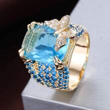 1pc Creative Butterfly Square Wide Band Design Cubic Zirconia Inlaid Women's Ring - Multicolor - View 8