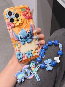 Disney Has Authorized, Phone Case - Chain Set, The Stitch Lilo & Stitch 3D Phone Case Plus A Silicone 3D Stitch Bracelet With Metallic Ring Removable Bracelet, Stitch And Angel Pattern, Compatible With Iphone17/16/15/14/13/12/11/XS/XR/X Plus Pro Max, A Stylish Cartoon Phone Case, The Perfect Gift Choice, Phone Protection, Durable Phone Cover, Great Gift For Friends And Family. - trắng - Xem 2