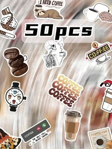 50pcs Healing Coffee Stickers: Fun And Whimsical Designs, Perfect For Laptops, Helmets, And Desk Decorations. These Eye-Catching, Versatile Stickers Create A Strong, Atmospheric Vibe And Are Timelessly Stylish. Ideal As Party Favours, Rewards, - Multicolor - View 1