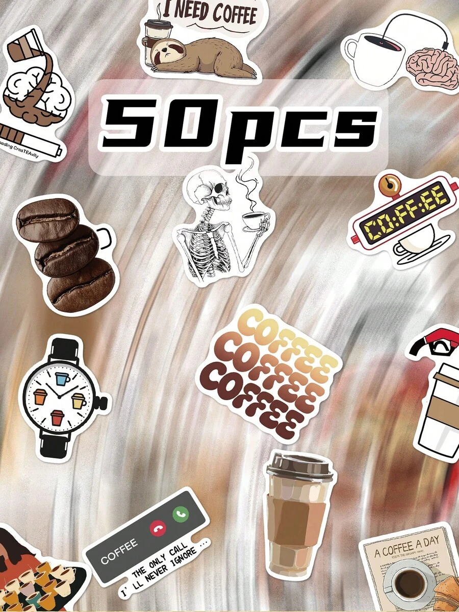 50pcs Healing Coffee Stickers: Fun And Whimsical Designs, Perfect For Laptops, Helmets, And Desk Decorations. These Eye-Catching, Versatile Stickers Create A Strong, Atmospheric Vibe And Are Timelessly Stylish. Ideal As Party Favours, Rewards, - Multicolor - View 1