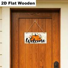 2D Printed Wooden Hanging Plaque, 1pc, Autumn Pumpkin Theme Entryway Decor, Suitable For Outdoor Home Decor, Welcome Sign Wall Hanging, 2D Flat Design - Multicolor - View 7