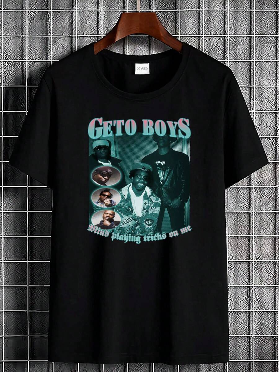 "Mind Playing Tricks On Me" Ghetto-T-Shirt aus schwerer Baumwolle, Hip-Hop-Retro-Streetwear-Designerbekleidung, multifunktionales Oberteil, geeignet für Freizeitkleidung, leicht weich, Herrenmuster, Unisex, stylischer Stretch, bequem und atmungsaktiv, lässig und modisch - Schwarz - Übersicht 1