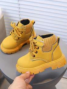 1 Pair New Style Boots Boys Leather Boots British Style Boys Ankle Boots Soft Sole Small Leather Boots - Yellow - View 3