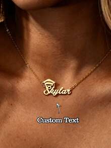 Personalized Graduation Cap Name Necklace, Stainless Steel Delicate Collarbone Chain - Multicolor - View 2