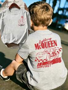 Disney Children's Printed T-Shirt, Featuring A Lightning McQueen Car Print, With A Cute And Charming Design, Warm And Comfortable, Breathable, Suitable For Boys And Girls. Very Suitable For Daily Wear And Travel. - 灰色 - 查看 1