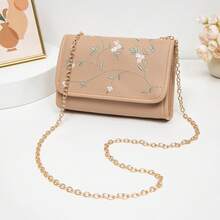 Bolso de Cuero Genuino para Mujer, Elegante Bolso de Mano y de Hombro para Oficina, Citas y Fiestas, Bolso Pequeño Cuadrado Bordado a la Moda, Nuevo Bolso Versátil con Cadena para Mujer 2026, Bolso de Hombro de Alta Gama, Bolso Pequeño al por Mayor - Caqui - Ver 2