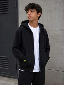 Boys' Fleece Hoodie With Zipper, Winter, Casual, Comfortable - Black - View 2