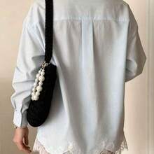 Blusa de mujer de manga larga de gasa a rayas con elegante ribete de encaje, ajuste regular para primavera - Lavado ligero - Ver 3
