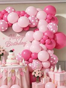 111pcs Rose Red & Pink Latex Balloon Set, Includes Pink Polka Dot Bow Foil Balloons, Shiny Pink Latex Balloons And Soft Pink Balloons In 18", 12", 10" And 5" Sizes, Suitable For Wedding, Birthday, Princess Party, Bridal Shower, Baby Shower Decoration - Rose Red - View 8