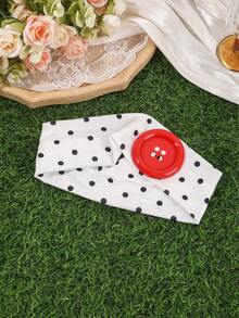 1Pc French Retro Polka Dot Headband, Color-Block Big Button Decor Wide Headband, Seaside Vacation/Everyday Versatile Hair Accessory - Multicolor - View 10