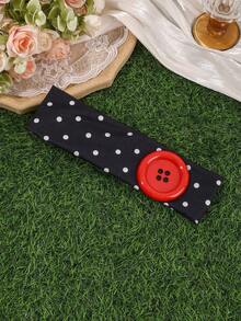 1Pc French Retro Polka Dot Headband, Color-Block Big Button Decor Wide Headband, Seaside Vacation/Everyday Versatile Hair Accessory - Multicolor - View 13