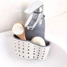 Juego de 3 piezas (1 bandeja ajustable para fregadero + 2 esponjas de limpieza) - Estante de almacenamiento multifuncional para cocina, adecuado para esponjas y suministros, sin necesidad de baterías - Multicolor - Ver 4