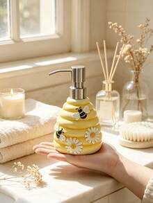Novel Bee-Themed Resin Lotion Dispenser Bottle, Functional Resin Pump Bottle, Suitable For Hand Soap, Dish Soap, Shampoo, Lightweight Resin Dispenser Bottle, Suitable For Kitchen, Bathroom, Laundry Room - Yellow - View 5