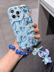Disney Has Authorized, Phone Case - Chain Set, The Stitch Lilo & Stitch 3D Phone Case Plus A Silicone 3D Stitch Bracelet With Metallic Ring Removable Bracelet, Stitch And Angel Pattern, Compatible With Iphone17/16/15/14/13/12/11/XS/XR/X Plus Pro Max, A Stylish Cartoon Phone Case, The Perfect Gift Choice, Phone Protection, Durable Phone Cover, Great Gift For Friends And Family. - 白色 - 查看 1