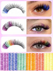 960pcs Rainbow D-Curl Colored Cluster Lashes, 6 Styles Soft Lightweight Reusable DIY Lashes, Beginner Makeup For Party, Cosplay & Back To School - D - View 5
