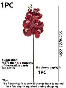 1pc 60cm Long Film-Feel Phalaenopsis Orchid Artificial Flower, Home Living Room Dining Table Floral Arrangement Party Decoration Fake Orchid - Red - View 3